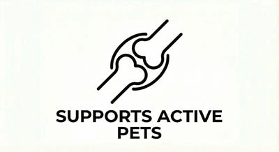 Icon of a dog and cat with the text 'Supports Active Pets' on a white background