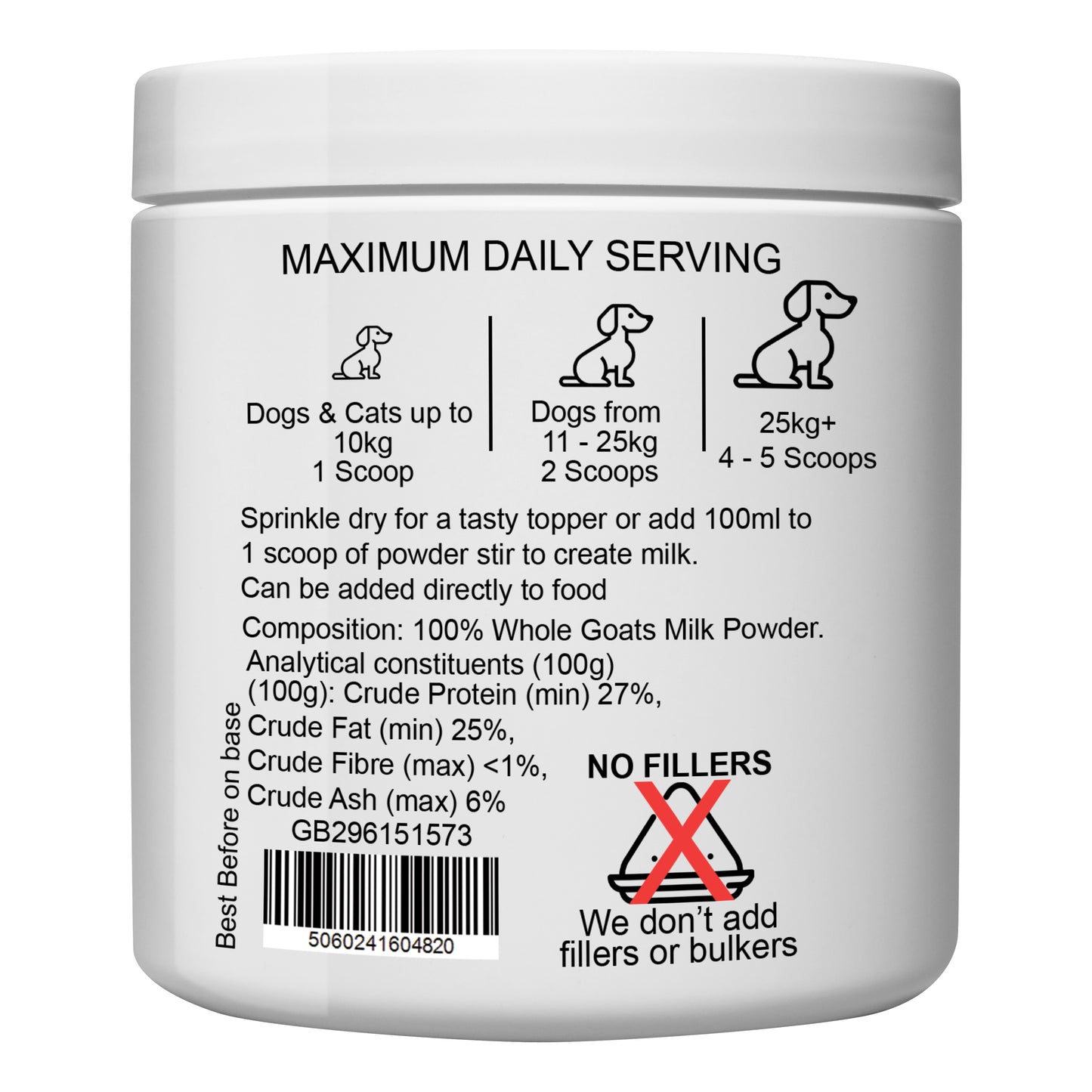100% WHOLE GOATS MILK 250g FOOD TOPPER MAKES UP TO 7 PINTS