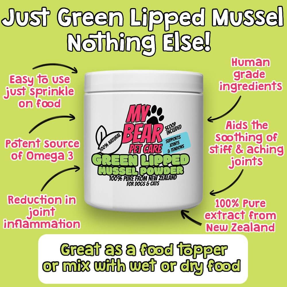 Green lipped mussel powder joint supplement for dogs & cats – 100% pure, rich in omega - 3s, New Zealand sourced