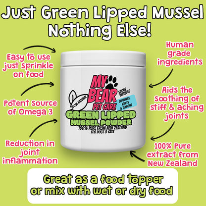 DOG & CAT JOINT SUPPLEMENT GREEN LIPPED MUSSEL POWDER 100% PURE NEW ZEALAND FOOD TOPPER HUMAN GRADE