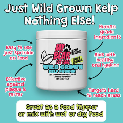 PLAQUE & TARTAR REMOVER CARE FOR DOGS & CATS- 100% NATURAL GROUND KELP FOR DENTAL HEALTH POWDER FOOD TOPPER HUMAN GRADE