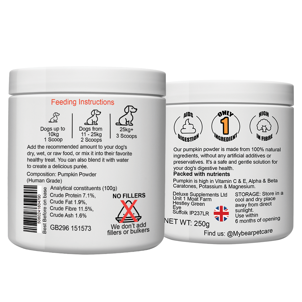 Pumpkin powder for dogs – 100% natural digestive & anal gland support 250g - My Bear Pet Care