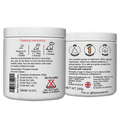 Pumpkin powder for dogs – 100% natural digestive & anal gland support 250g - My Bear Pet Care