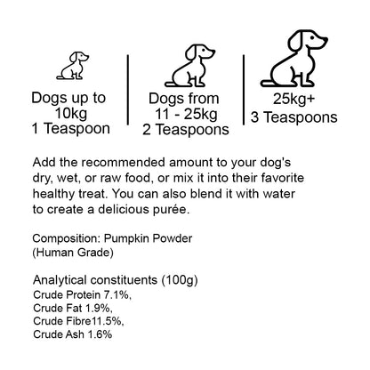 PUMPKIN POWDER PUREE 100% NATURAL FOR DOGS DOG FOOD TOPPER AIDS DIGESTION 250g HUMAN GRADE