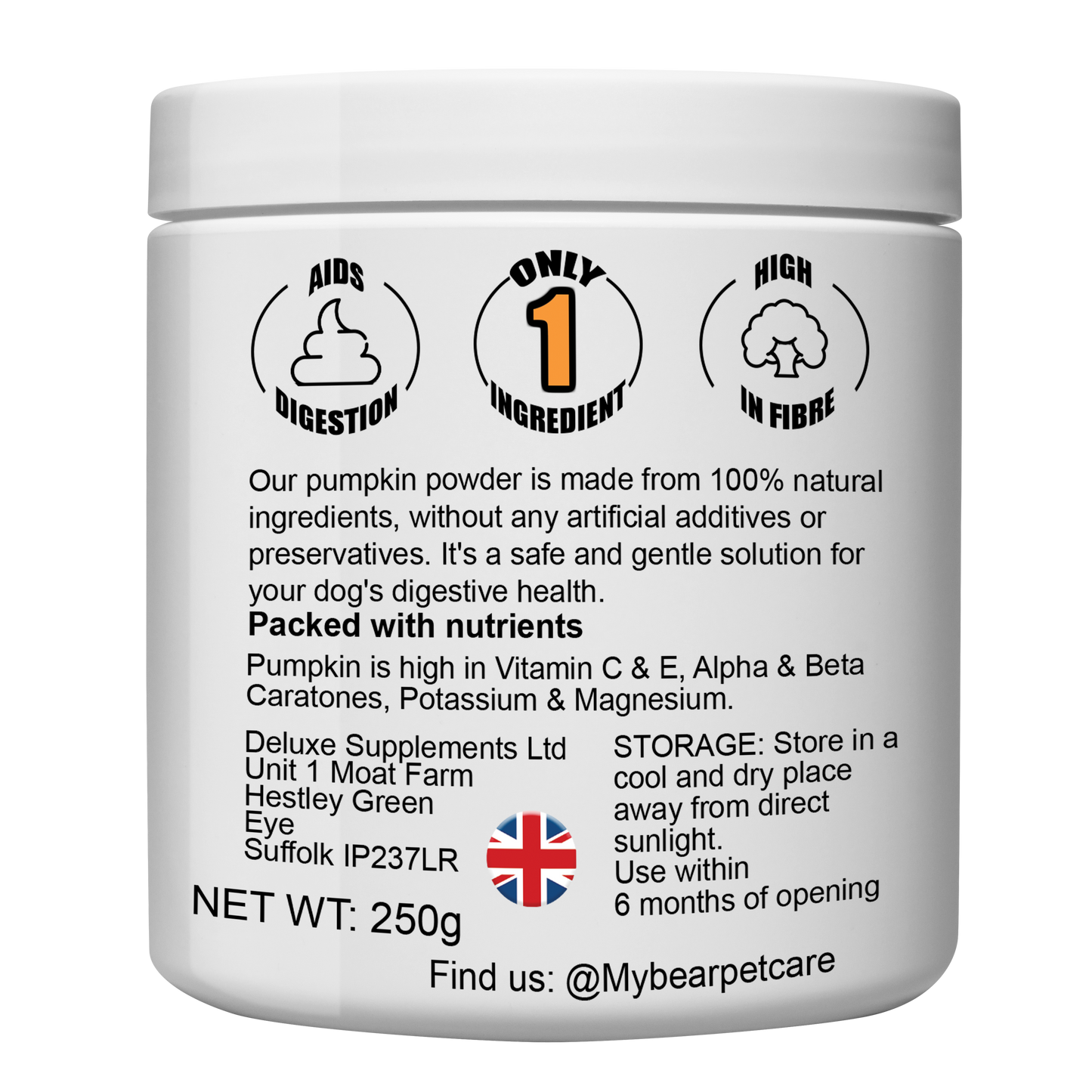PUMPKIN POWDER PUREE 100% NATURAL FOR DOGS DOG FOOD TOPPER AIDS DIGESTION 250g HUMAN GRADE