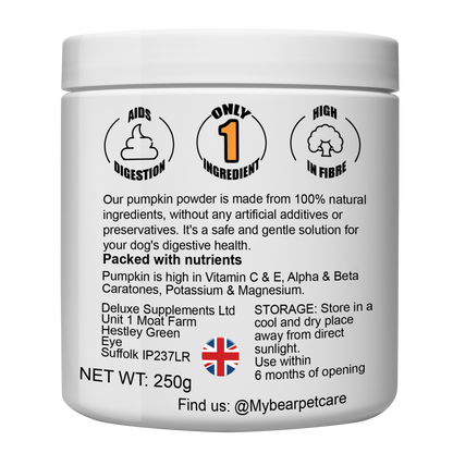 PUMPKIN POWDER PUREE 100% NATURAL FOR DOGS DOG FOOD TOPPER AIDS DIGESTION 250g HUMAN GRADE